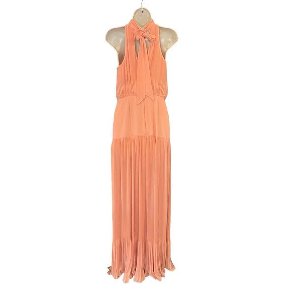 Veronica Beard Lilliana Pleated Halter Maxi Dress in Bright Coral Size 2 - Picture 4 of 6